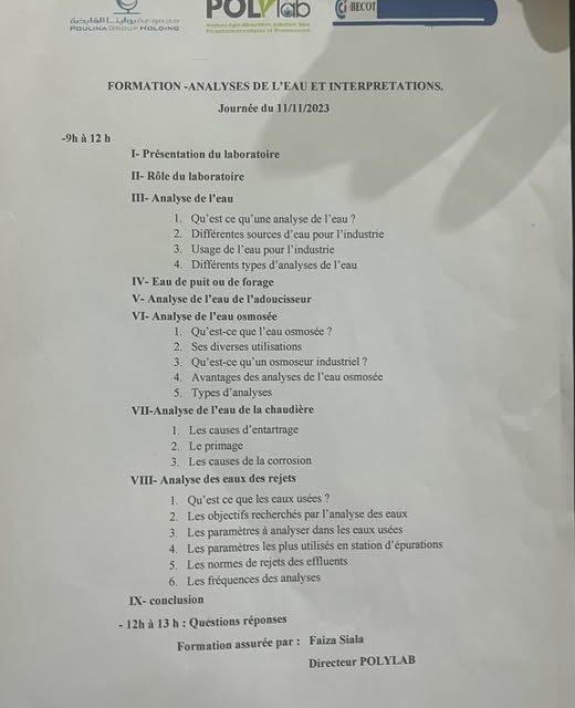 Formation analyses de l’eau et interprétations