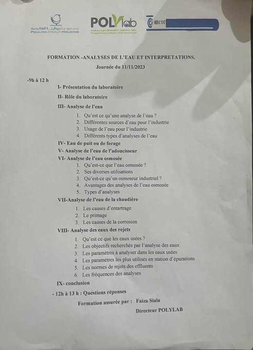 Formation analyses de l&rsquo;eau et interprétations